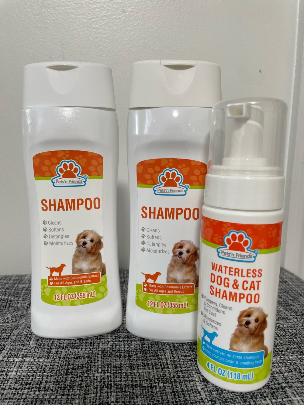 Lot Of 3 - Pets and Friends Orange & White Dog Shampoo and Waterless Shampoo New